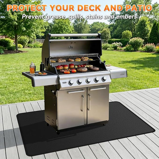 Under Grill Mats for Outdoor Grill - 65 x 39 Inch BBQ Mats for Outdoor Grill Deck Protector, Double-Sided Fireproof Oil-Proof Waterproof, Easy to Clean, Perfect for Outdoor Grilling
