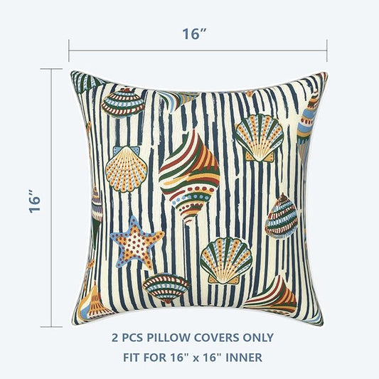 LVTXIII Outdoor Throw Pillow Covers Set of 2, Patio Waterproof Pillow Cases Fade Resistant Accent Pillow Covers for Home and Garden Furniture Decoration, 16x16, Crayon Shells
