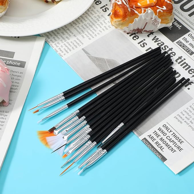 JJUNW 15 PCS Cake Decorating Brushes, Sugar Cookie Decorating Brushes Kit Food Safe Basting Brush Multifunctional Decorative Baking Supplies Candy Icing Pastry Brush for Bakers(Black)