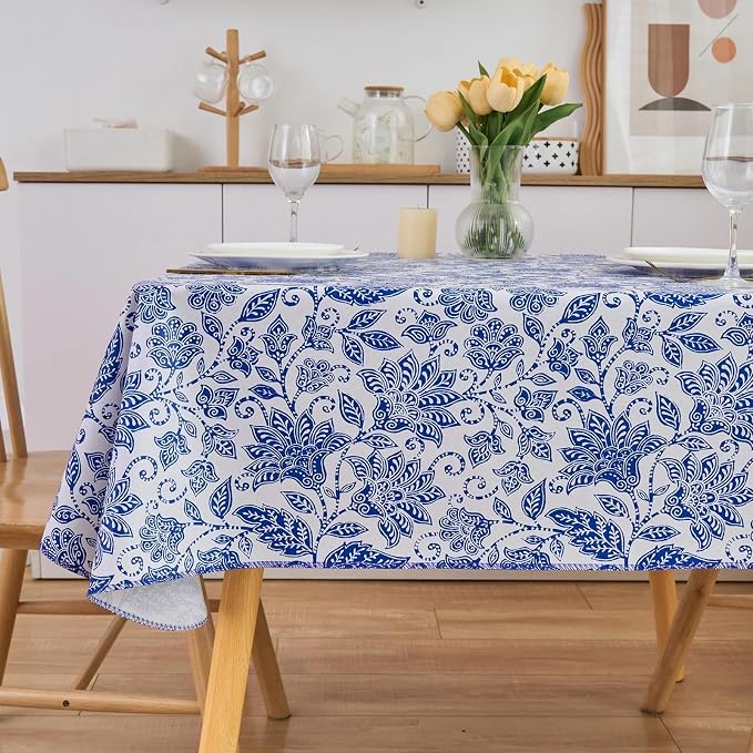 LIBERECOO Heavy Duty Vinyl Tablecloth with Flannel Backing Waterproof Oil-Proof Plastic Table Cloth Stain-Resistant Wipeable Rectangle or Square Table Cover for Indoor and Outdoor 60 x 102 Inch