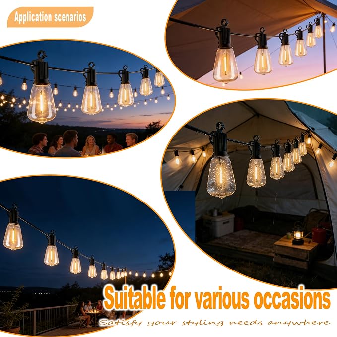 Solar String Lights 35FT Outdoor Waterproof Dimmable Patio Hanging | ST38 Edison LED Bulbs,15+1 Dimmable Festoon Lights,Remote Control,IP65 Waterproof,for Backyard Deck Garden Patio Wedding Cafe