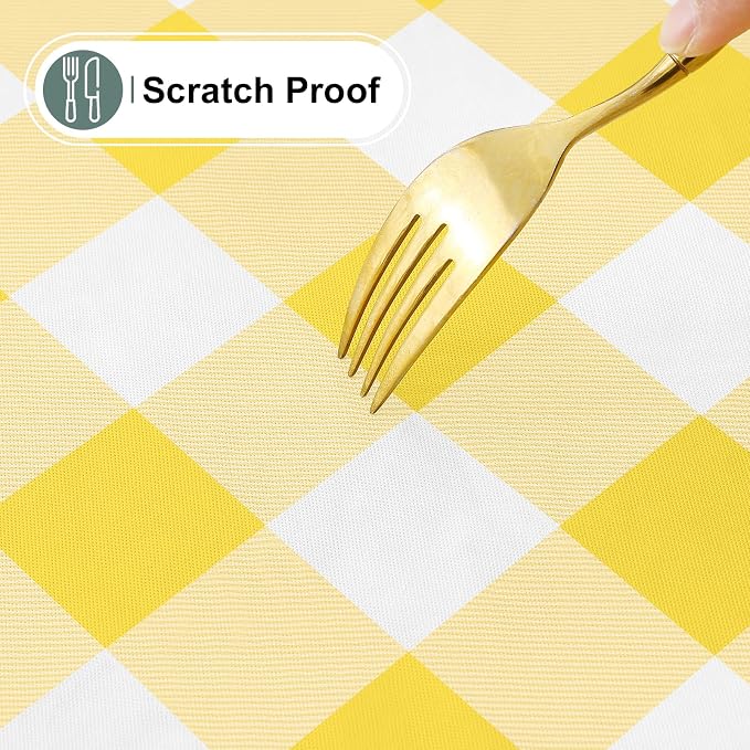 Buffalo Rectangle Picnic Tablecloth, 6 Foot Elastic Fitted Vinyl Table Cloth with Flannel Backing, Waterproof Plaid Table Covers for Dining, Camping, Outdoor (Yellow and White, 30" x 72")