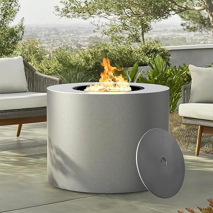32 Inch Round Propane Fire Pit Table – 50,000 BTU Outdoor Gas Fire Table for Patio, Deck, Backyard, CSA Certified, Alloy Steel with Waterproof Cover, Lava Rocks & Lid, Gray