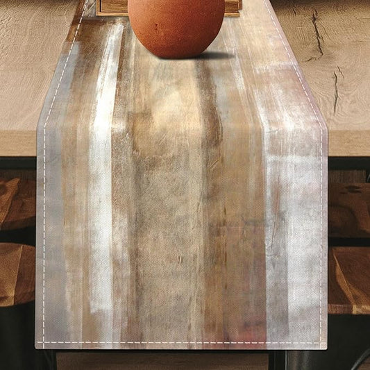 Brown Grey Table Runners Modern Art Farmhouse Linen Table Runners Dresser Scarves Retro Rustic Style for Party Kitchen Dining Table Coffee Holiday Party Decor (Brown Grey, 13"x 71")