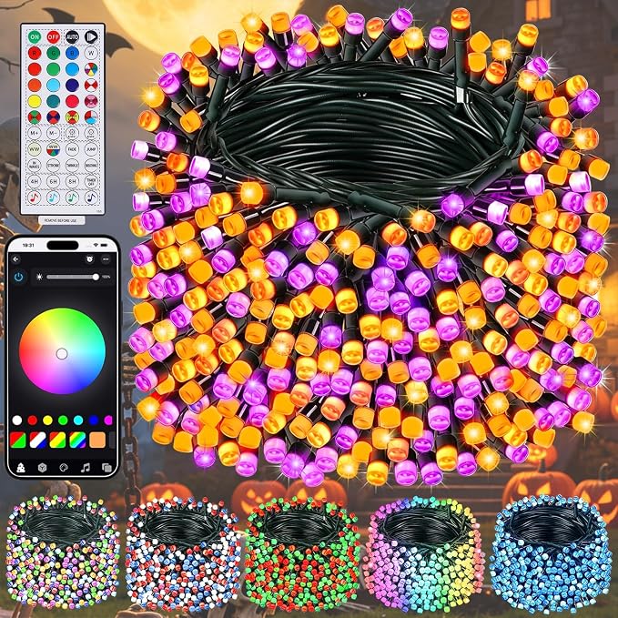 WATERGLIDE 300LED Smart Color Changing Halloween Lights with Remote & APP Controlled, 98.5ft RGB Fairy String Lights, Music Sync Multiple Modes, Waterproof Holiday Xmas Tree Home Indoor Outdoor Decor