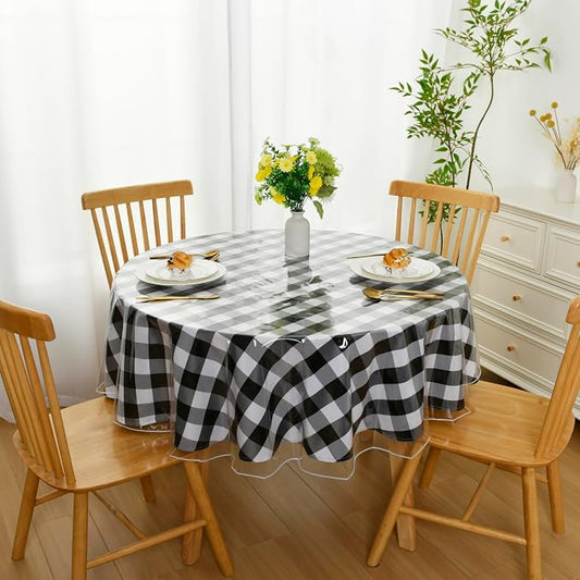 XWZO Round Clear Plastic Tablecloth 54 Inch - 100% Waterproof Oilproof Stain Resistant Wipeable Vinyl Table Cloth, Transparent Cover Protector for Dining, Parties
