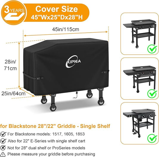 Kipiea Single Shelf Griddle Cover for Blackstone 22" & 28" Griddle, Heavy Duty Tear & Fade Resistant and Waterproof for Blackstone 1529/1517 with Buckles and Drawstrings