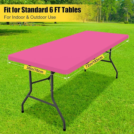 Smiry Rectangle Tablecloth, Elastic Fitted Flannel Backed Vinyl Tablecloths for 6ft Folding Tables, Waterproof Wipeable Table Covers for Indoor, Outdoor, Camping and Picnic (Rose Pink, 30"x72")
