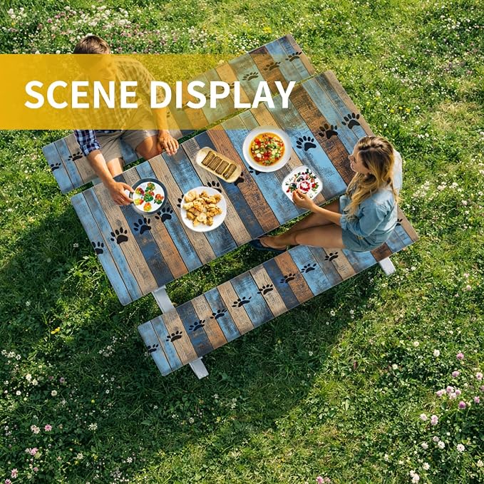 Picnic Table Cover with Bench Covers, 72 X 30 Inch Elastic Fitted Camping Tablecloth with Strap Design for 6FT Rectangle Tables, Windproof Outdoor Tablecloth Set with Storage Bag