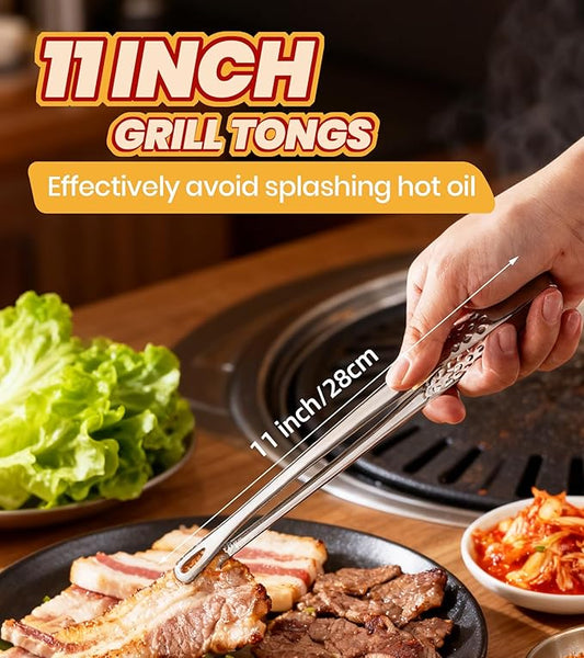 Ugotit 6 Pack Cooking Tongs 11 Inch, Korean BBQ Tongs Stainless Steel Kitchen Tweezers, Japanese Yakiniku Grill Tongs for BBQ, Frying, Salad, Hot Pot