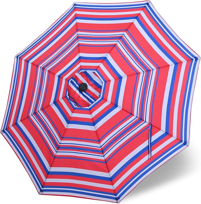 MASTERCANOPY Patio Umbrella 10 ft Replacement Canopy for 8 Ribs-Navy&Red Stripe Canopy Only