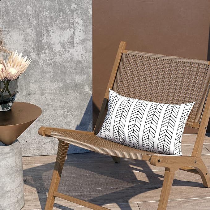 LVTXIII Outdoor Pillow Covers 12β x 20β Patio Lumbar Pillwo Cases Decorative Throw Pillowcase Shell for Couch Garden Furniture Use, Herringbone Black White, 2 Pack