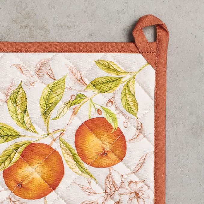 Maison d' Hermine Pot Holders 100% Cotton Potholders (8" x 8", Pack of 2) | Heat Resistant Hot Pads with Loop BBQ Cooking Baking Hotel Kitchen Handling Hot Pans Thanksgiving Christmas - Vintage Harvest