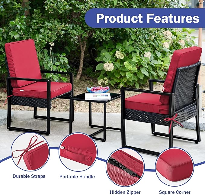 IPYNBAP Outdoor Cushions, Outdoor Chair Cushions 24x24x4 Inch, Cushions for Outdoor Furniture with Removable Cover, Waterproof & Fade Resistant Outdoor Seat Cushions for Patio, Lawn, Burgundy