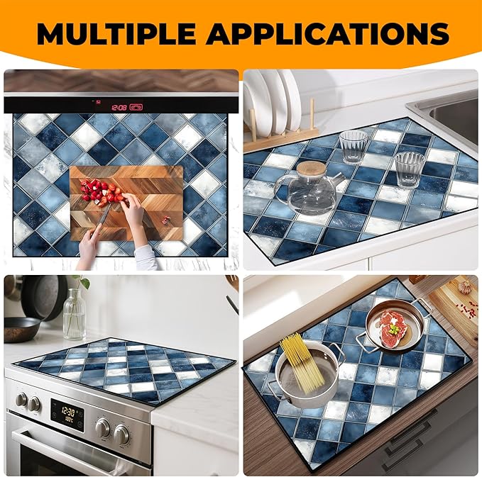 Heat-Resistant Glass Stove Top Cover with Anti-Slip Rubber Coating – Electric Stove Protector, Scratch-Resistant, Counter Space Decor Mat (Prism, 28.5"L x 20.5"W)