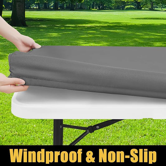 Smiry Rectangle Picnic Table Cloth, Waterproof Elastic Fitted Tablecloths for 4 Foot Tables, Washable Polyester Table Cover for Camping, Indoor and Outdoor (Grey, 24"x48")