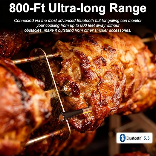 Wireless Meat Thermometer Digital with 800ft Remote Range, Bluetooth 5.3 Wireless Thermometer for Cooking with Ambient Temperature and App Alert for Oven BBQ Grilling Smoking