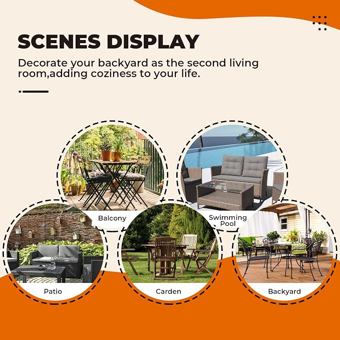 DANGHOOGY Wicker Chair Cushions, Waterproof Outdoor Loveseat Cushions for Patio Furniture, 3 Pieces Wicker Furniture Cushions, 1 Loveseat and 2 U-Shaped Cushions, Orange