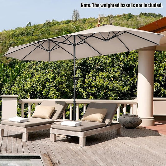 Tangkula 15Ft Double-Sided Patio Umbrella, Outdoor Extra Large Umbrella W/Hand-Crank System & Air Vents, Market Twin Umbrella W/ 12-Rib Sturdy Metal Frame for Poolside, Garden Backyard (Beige)