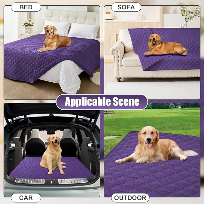 Smiry Waterproof Reversible Pet Couch Covers for Dogs | Pet Friendly, Soft Fabric, Washable Sofa Furniture Protector for Dogs Cat Kids, Checkered (52"x82", Purple/Purple)