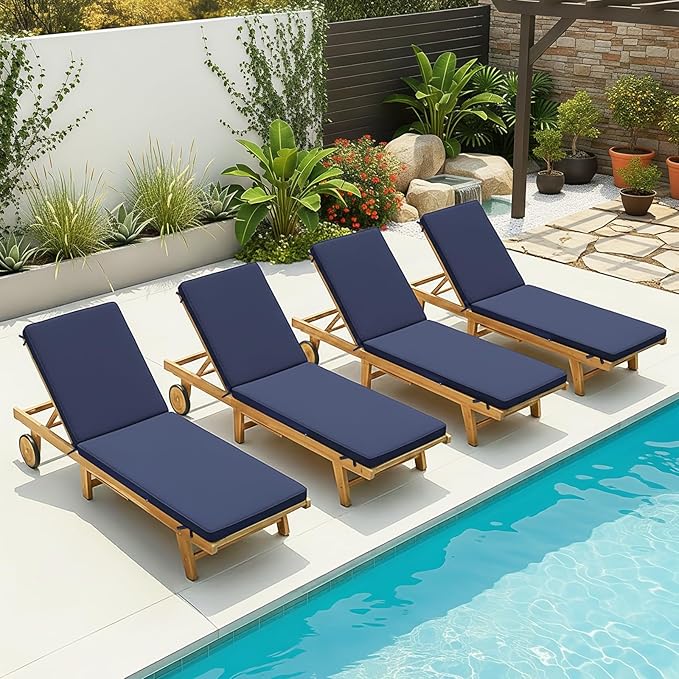 Fabuday Chaise Lounge Chair Cushions for Outdoor Furniture - 72 x 21 x 3 Inch Waterproof Patio Pool Sunbrella Lounger Pads Replacement with Removable Cover, Navy, Set of 2