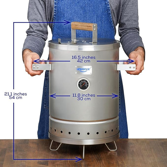 Universal Portable Charcoal Smoker (6 lb) Capacity, Stainless Steel Barrel Smoker Grill Combo, Vertical BBQ Smoker with Thermometer & Airflow Control, for Camping, Backyard, Tailgating