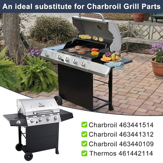 Criditpid Grill Replacement Parts for Charbroil 461442114 463441312 463441514, Porcelain Steel Heat Plate Shields, Burner Tubes, Crossover Tube & Ignitors Kit for Char-Broil 463440109 Gas Grill.