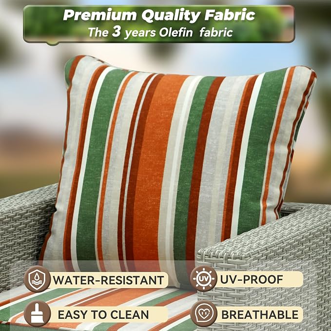 Deep Seat Patio Cushions Set 24 x 24 Inch,Olefin Fabric Outdoor Seat Cushion,Patio Furniture Cushions with Removable Cover,Rain-Proof and Fade Resistant Deep Seat Bottom & Back Cushion,1set