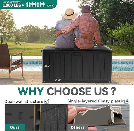 YITAHOME 180 Gallon Large Deck Box with Side Handles, Outdoor Double-Wall Storage for Patio Furniture Cushions, Garden Pool Accessories, Waterproof & Lockable