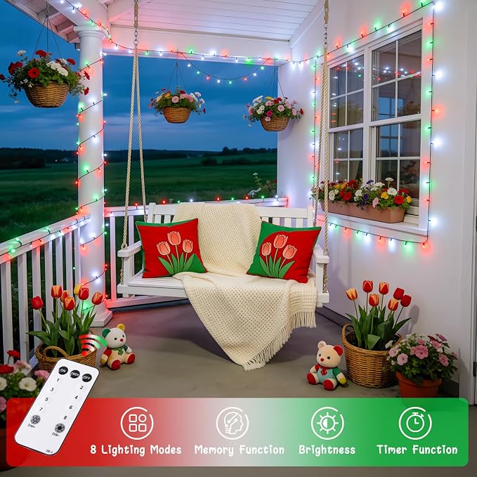 JMEXSUSS 500 LED Red White and Green Christmas Lights | 173ft Christmas Tree lights Outdoor Waterproof, 8 Modes Twinkle String Lights for House Xmas Tree Party Holiday Decor