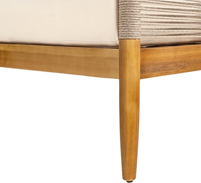 Christopher Knight Home Havets Patio Acacia Wood Club Chair with Woven Rope, Comfortable Outdoor Armchair, Water-Repellent Thick Cushion Deep Seating for Porch, Garden, Backyard, Balcony, Teak+Beige