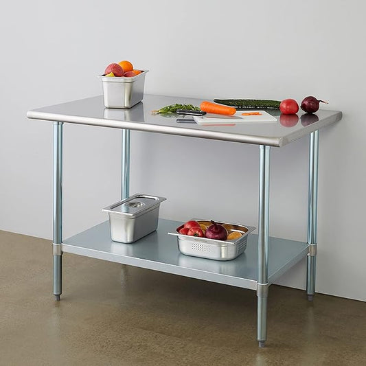 ROCKPOINT Stainless Steel Table for Prep & Work 30x48 Inches, NSF Metal Commercial Kitchen Heavy Duty Table with Adjustable Under Shelf and Table Foot for Restaurant, Home and Hotel
