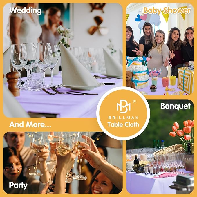 BRILLMAX 6 Pack Lavender Tablecloths 70x120 Inch for 6-8ft Rectangle Tables | 150 GSM Polyester Fabric, Universal Fit, Water, Stain & Wrinkle Resistant Cloth Cover for Wedding Reception Banquet Party