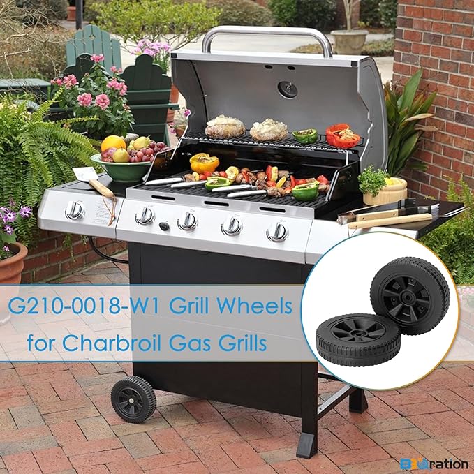 8 Inch G210-0018-W1 Grill Wheels for Charbroil Various Models 461442114 461471717 Char-Griller 1224 3001 2121 Thermos 461472417 463322012 Kenmore and More Charbroil Grill Wheels Replacement