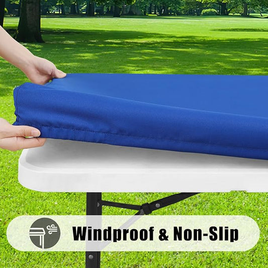Smiry Rectangle Picnic Table Cloth, Waterproof Elastic Fitted Tablecloths for 5 Foot Tables, Washable Polyester Table Cover for Camping, Indoor and Outdoor (Blue, 30"x60")