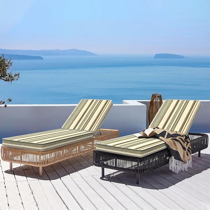 LVTXIII Outdoor Chaise Lounge Cushion 72x21x3 Inch, Water-Repellent Patio Seat Cushion with Ties & Hidden Zipper, Thick Foam Pad for Lawn Chair, Poolside, Patio Furniture, Stripe Onyx