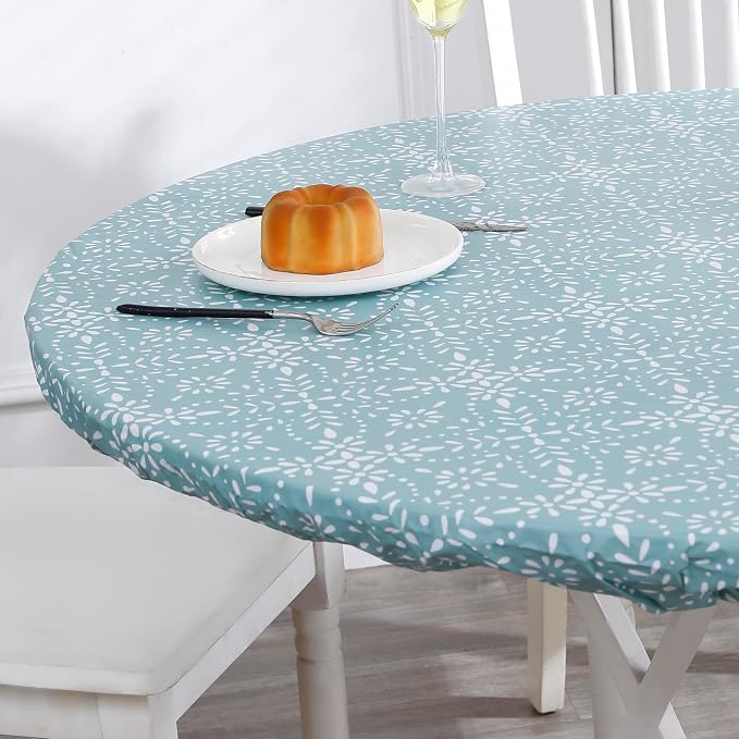 Walrus Round Vinyl Fitted Tablecloth with Flannel Backing Elastic Edge Design Table Cover Waterproof Oil-Proof PVC Table Cloth Stain-Resistant Best for 32"-36" Round
