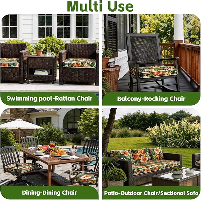 COZYVIDA Outdoor Chair Cushions Set of 4, 20"x20" Square Seat Pads with Tie Straps and YKK Zippers, 30D High-Density Foam, Water-Resistant Fabric,UV-Resistant 1000+ Hrs