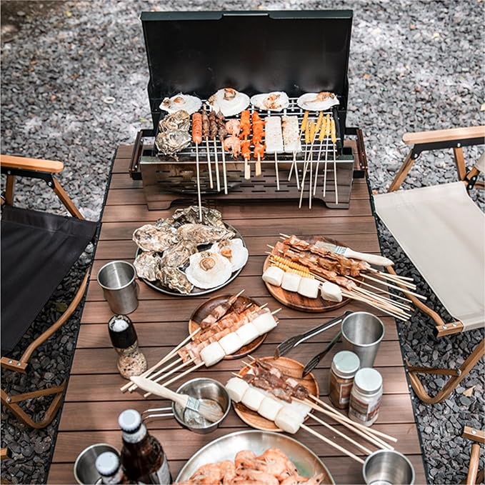 ALLC Charcoal Grills Tabletop Barbecue Rack Camping Outdoor Stainless Steel Barbecue Outdoor Barbecue Skewers Portable Barbecue Stove Barbecue Grill for Garden Outdoor Cooking