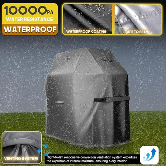 LIBZAKI Grill Cover 420D Waterproof, Weather Resistant, Rip-Proof, Anti-UV, Fade Resistant,Gas Grill Cover for Weber,Char Broil,Nexgrill Grills, etc.48 inches-Gray