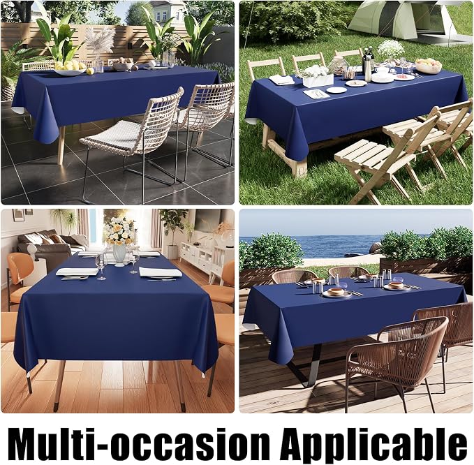 Smiry Rectangle Table Cloth 52x70 Inch, Waterproof Wipeable Vinyl Tablecloths Protector, Oil Spill Proof Plastic Table Cover for Dining, Picnic, Camping, Outdoor, Navy
