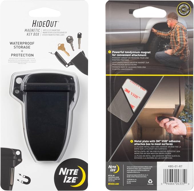 Nite Ize Hideout Magnetic Key Box - Waterproof Key Hider - Magnetic Key Holder & Box - Waterproof Key Storage for Spare Keys - Black, Large