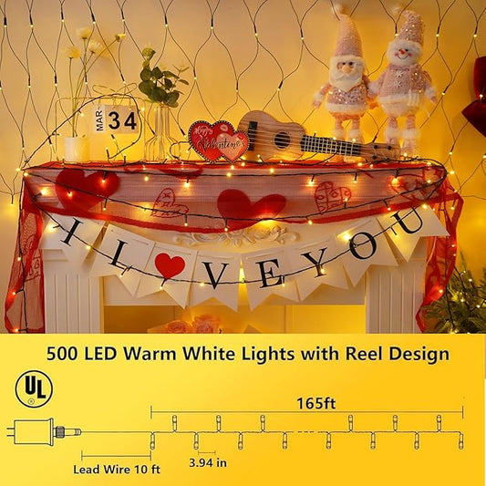 YEGUO 165ft 500 LED String Lights Outdoor Waterproof, Warm White Christmas Lights Indoor, 8 Modes Green Wire Twinkle Xmas Tree Lights Plug in with Memory Timer