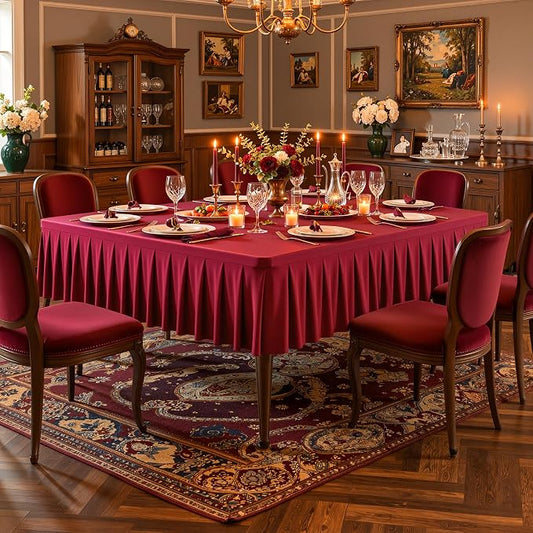 PARTISKY Burgundy Square Spandex Tablecloths 54x54 Inch, Wrinkle Free Fitted Square Table Cloth Stretch Card Table Cover for Kitchen Dinner, Holiday Party, Wedding Banquet, Display Trade Show