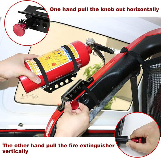 Adjustable Roll Bar Fire Extinguisher Mount Holder for Jeep Wrangler TJ JK JKU JL UTV Polaris RZR Ranger Camper Van, Aluminum, Quick Release