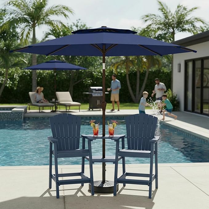 Outdoor Patio Umbrella, 2 Tiers Market Table Umbrella with 8 Sturdy Ribs, Push Button Tilt and Crank, UPF50+ UV Protection for Deck, Pool, Garden and Backyard