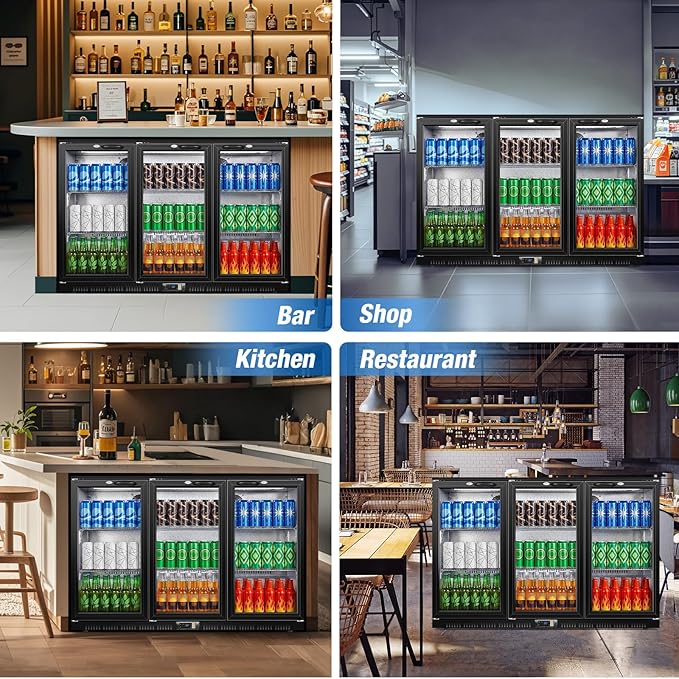 Beverage Refrigerator, 53.15W Inch 12 Cu.Ft Drink Fridge, Back Bar Beer Fridge with 3 Glass Door, 35.43" Height Beverage Cooler, Built-in & Undercounter Commercial Back Bar Cooler for Kitchen Shop Bar