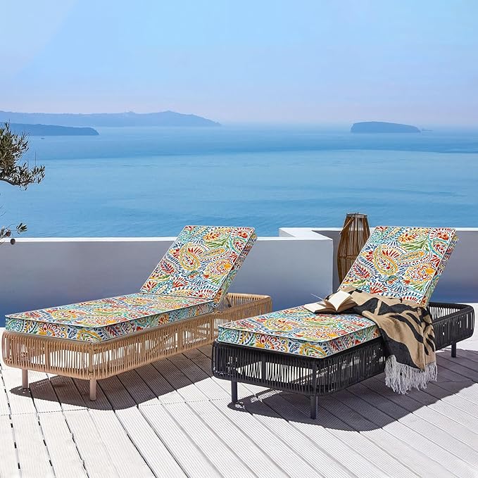 LVTXIII Outdoor Chaise Lounge Cushion 72x21x3 Inch, Water-Repellent Patio Seat Cushion with Ties & Hidden Zipper, Thick Foam Pad for Lawn Chair, Poolside, Patio Furniture, Paisley Multi