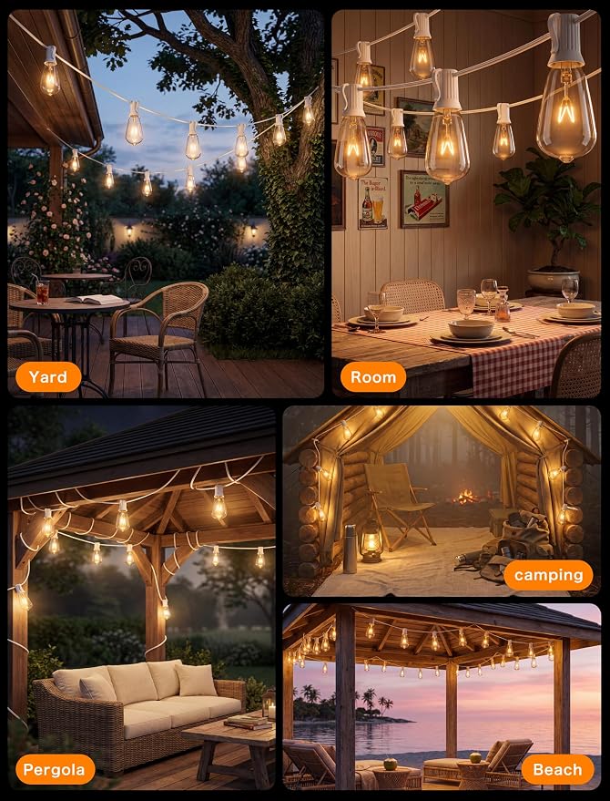 SUNSGNE 10Ft Outdoor Edison String Lights with 11 Edison Bulbs (1 Spare), Vintage Edison Bulb String Lights for Patio Garden Backyard Porch Bistro Umbrella Party, 7 Watt E12 Base, Black Wire