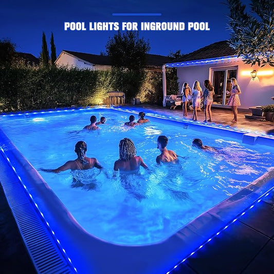 JMEXSUSS 66 ft 200 LED Pool Accessories IP 65 Solar Pool Lights Outdoor | Rope Lights with 8 Modes, Blue Solar Christmas Lights for Above ground and Inground pools Fence Yard Walkway Christmas